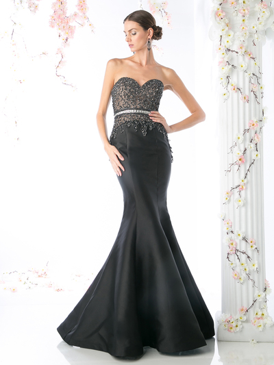 CD-CB762 Strapless Trumpet Gown with Sweetheart Neckline - Black, Front View Medium
