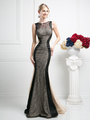 CD-CB764 Two Toned Evening Gown with Lace Panel - Black Nude, Front View Thumbnail