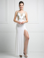 CD-CD484 Mock Two Piece Evening Dress - Cream, Front View Thumbnail