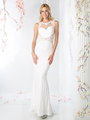 CD-CD485 Halter Front V Back Bridal Dress with Court Train - Off White, Front View Thumbnail