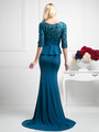 CD-CD486 Lace Bodice Mother of the Bride Dress with Court Train  - Teal, Back View Thumbnail