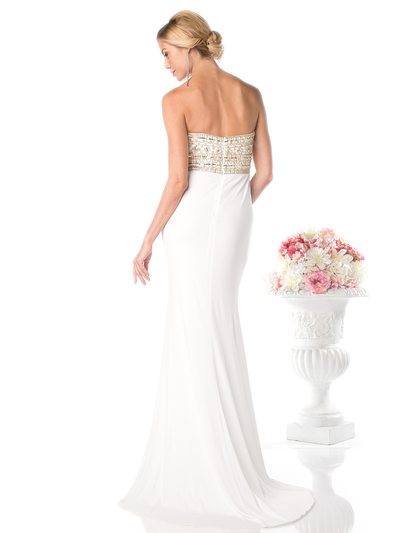 CD-CD488 Strapless Bridal Dress with Beaded Top and Train - Cream, Back View Medium