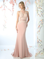 CD-CD491 Halter Applique Long Prom Dress with Train - Blush, Front View Thumbnail