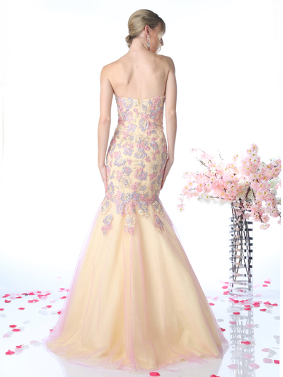 CD-CD492 Sweetheart Trumpet Prom Evening Gown  - Yellow Peach, Back View Medium