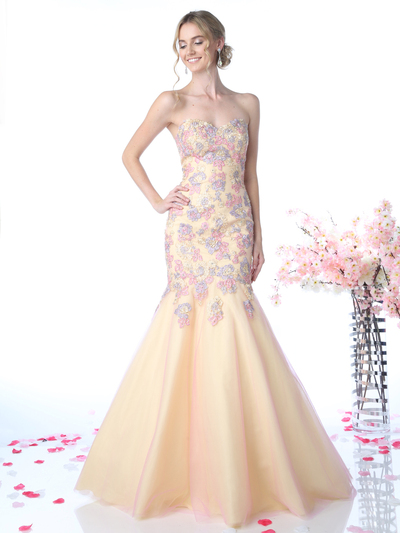 CD-CD492 Sweetheart Trumpet Prom Evening Gown  - Yellow Peach, Front View Medium