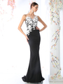 CD-CD493 Flora Applique Prom Dress with Mermaid Hem - Black, Front View Thumbnail