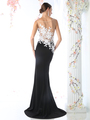 CD-CD493 Flora Applique Prom Dress with Mermaid Hem - Black, Back View Thumbnail