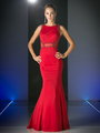 CD-CD495 Form Fitting Trumpet Gown with Sequin Trim - Red, Front View Thumbnail
