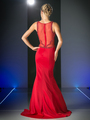 CD-CD495 Form Fitting Trumpet Gown with Sequin Trim - Red, Back View Thumbnail