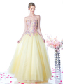 CD-CD496 Strapless Long Prom Gown with Tulle Skirt - Yellow, Front View Thumbnail