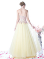 CD-CD496 Strapless Long Prom Gown with Tulle Skirt - Yellow, Back View Thumbnail