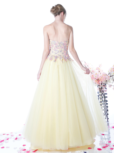 CD-CD496 Strapless Long Prom Gown with Tulle Skirt - Yellow, Back View Medium