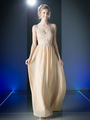 CD-CF005 Illusion Scope Neck Evening Dress - Gold, Front View Thumbnail