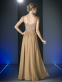 CD-CF005 Illusion Scope Neck Evening Dress - Khaki, Back View Thumbnail
