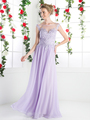 CD-CF005 Illusion Scope Neck Evening Dress - Lilac, Front View Thumbnail