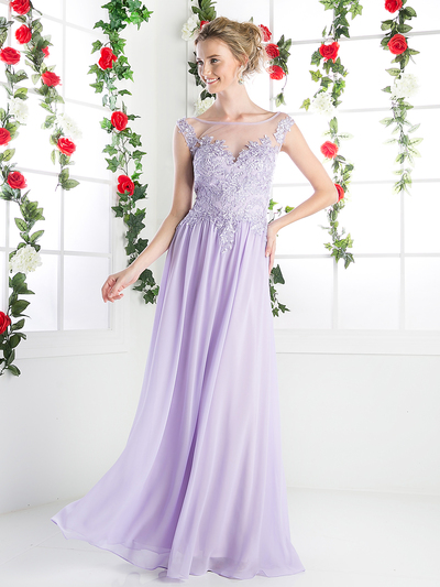 CD-CF005 Illusion Scope Neck Evening Dress - Lilac, Front View Medium