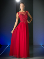 CD-CF005 Illusion Scope Neck Evening Dress - Red, Front View Thumbnail