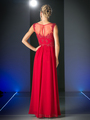CD-CF005 Illusion Scope Neck Evening Dress - Red, Back View Thumbnail
