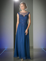 CD-CF005 Illusion Scope Neck Evening Dress - Royal, Front View Thumbnail