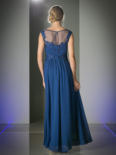 CD-CF005 Illusion Scope Neck Evening Dress - Royal, Back View Medium