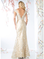 CD-CF032 Cap Sleeves Scalloped V-neck Mother of the Bride Dress - Gold, Back View Thumbnail