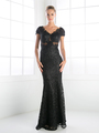 CD-CF065 V-Neck Cap Sleeveless Mother of the bride Evening Dress - Black, Front View Thumbnail