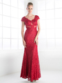 CD-CF065 V-Neck Cap Sleeveless Mother of the bride Evening Dress - Red, Front View Thumbnail