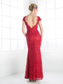 CD-CF065 V-Neck Cap Sleeveless Mother of the bride Evening Dress - Red, Back View Thumbnail