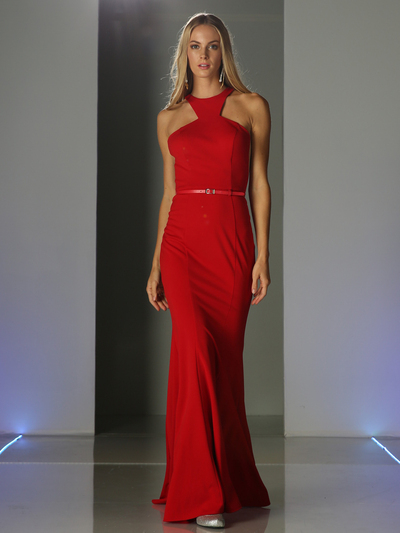 CD-CF076 Halter Cut Out Prom Evening Dress - Red, Front View Medium