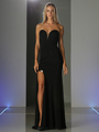 CD-CF077 Strapless Sweetheart Evening Dress with Slit - Black, Front View Thumbnail