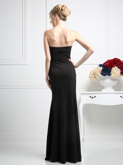 CD-CF077 Strapless Sweetheart Evening Dress with Slit - Black, Back View Medium