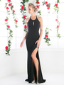 CD-CF086 Halter Evening Dress with Sequins - Black, Front View Thumbnail