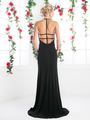 CD-CF086 Halter Evening Dress with Sequins - Black, Back View Thumbnail