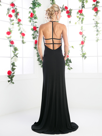 CD-CF086 Halter Evening Dress with Sequins - Black, Back View Medium