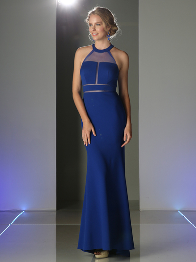 CD-CF088 Illusion Prom Evening Dress with Panel Front - Royal, Front View Medium
