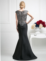 CD-CF192 Cap Sleeve Trumpet Evening Gown with Lace Appliqued - Black, Back View Thumbnail