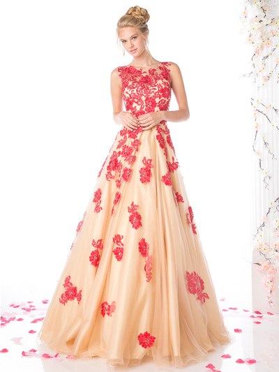 CD-CF193 Sleeveless Full Ball Gown - Red Nude, Front View Medium