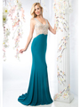 CD-CF301 Sleeveless Illusion Embellished Evening Dress  - Teal, Front View Thumbnail