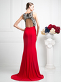 CD-CF302 Sleeveless Evening Dress with Sweeping Train - Black Red, Back View Thumbnail