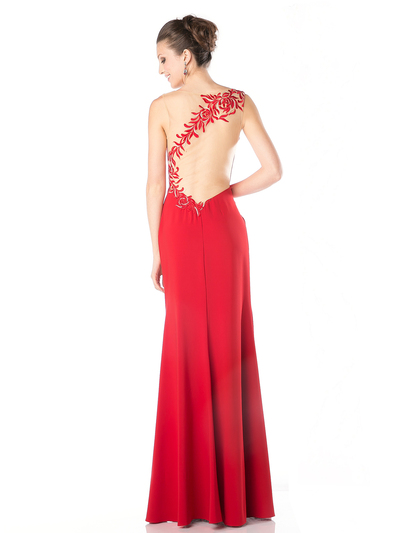CD-CF525 Illusion Sweetheart Evening Dress with Sheer Back - Red, Back View Medium
