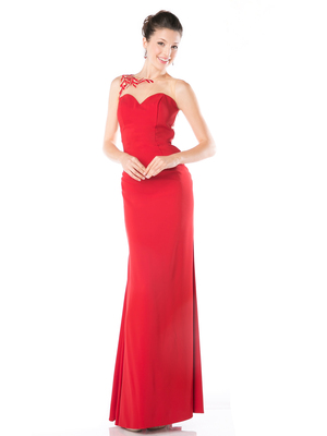 CD-CF525 Illusion Sweetheart Evening Dress with Sheer Back, Red