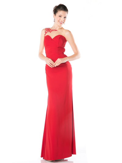 CD-CF525 Illusion Sweetheart Evening Dress with Sheer Back - Red, Front View Medium