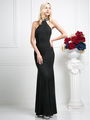 CD-CF526 Jewel Halter Evening Dress with Sheer Back - Black, Front View Thumbnail