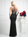 CD-CF526 Jewel Halter Evening Dress with Sheer Back - Black, Back View Thumbnail