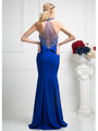 CD-CF526 Jewel Halter Evening Dress with Sheer Back - Royal, Back View Thumbnail