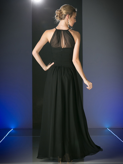 CD-CH1501 Halter Overlay Bridesmaid Dress - Black, Back View Medium