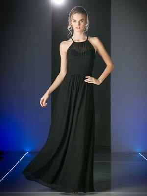 CD-CH1501 Halter Overlay Bridesmaid Dress, Black