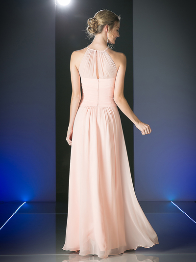 CD-CH1501 Halter Overlay Bridesmaid Dress - Blush, Back View Medium