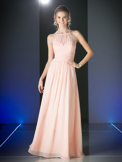 CD-CH1501 Halter Overlay Bridesmaid Dress - Blush, Front View Medium