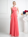 CD-CH1501 Halter Overlay Bridesmaid Dress - Coral, Front View Thumbnail
